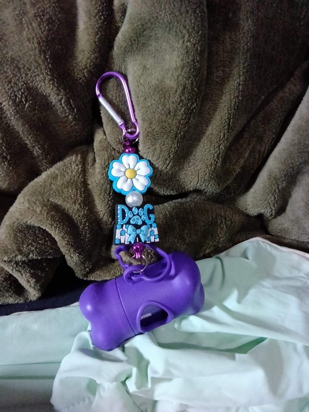 Purple Dog Waste Bag Dispenser Keychain with Flower Charm